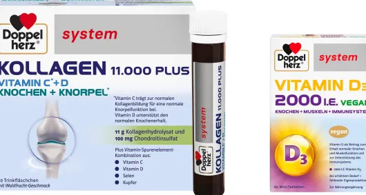 Doppelherz system Kollagen 11000 30 x 25 ml Ampullen + gratis Doppelherz Vitamin D3 2000 I.E. vegan 60 Tabletten