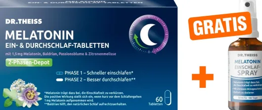 Dr.Theiss Melatonin Ein- & Durchschlaf Tabletten 60 Stück + Melatonin Einschlafspray 50 ml