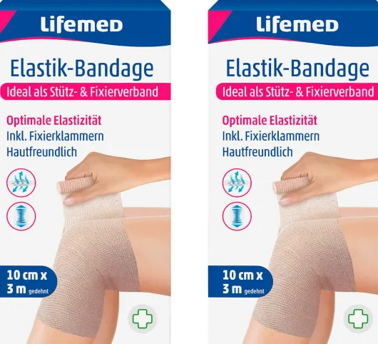 Elastik-Bandage 10 cm x 3 m inkl. 4 Fixierklammern, 2er Set