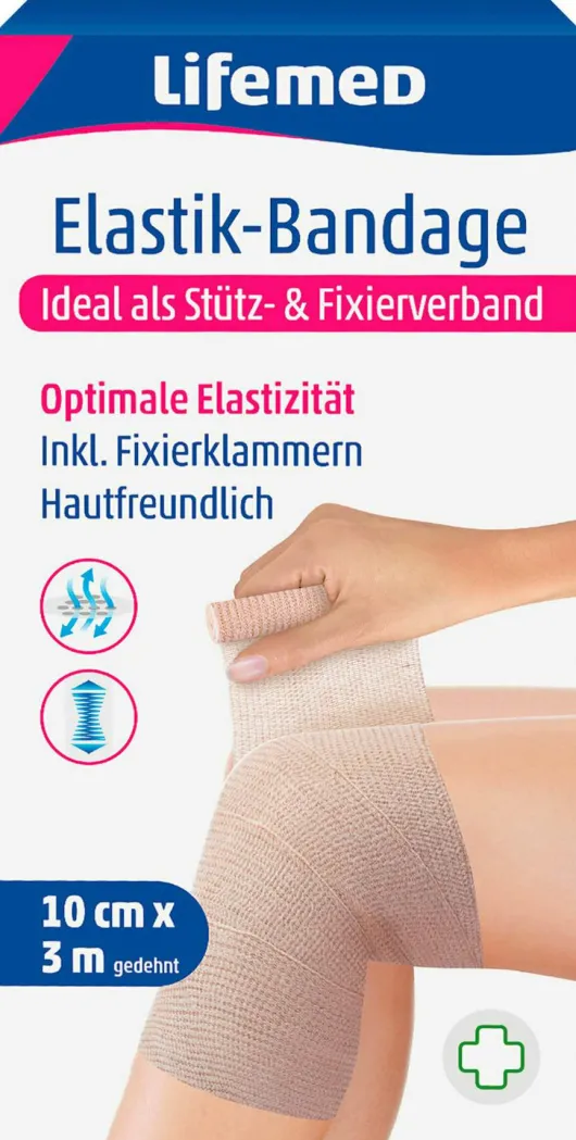 Elastik-Bandage 10 cm x 3 m, inkl. Fixierklammern