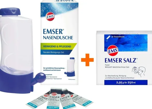 Emser Nasendusche mit 4 Beuteln Nasenspülsalz + Emser Salz Beutel 20 Stück