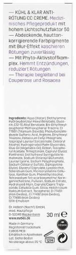 Eubos Kühl & Klar Anti-Rötung CC Creme LSF 50 30 ml