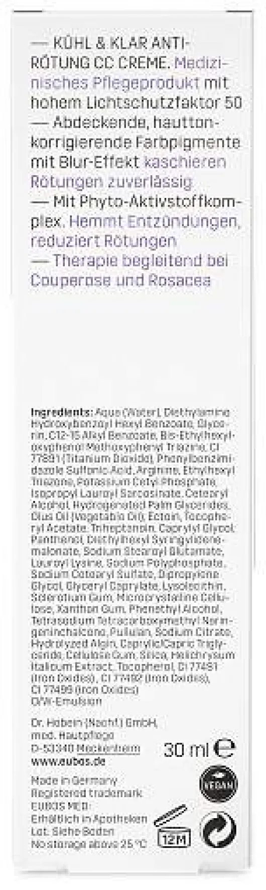 Eubos Kühl & Klar Anti-Rötung CC Creme LSF 50 30 ml