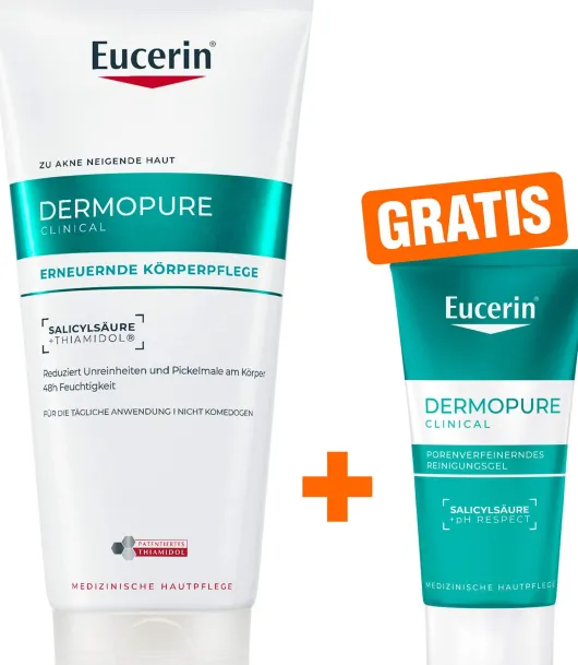 Eucerin DermoPure Clinical erneuernde Körperpflege 200 ml + gratis DermoPure Clinical Porenverfeinerndes Reinigungsgel
