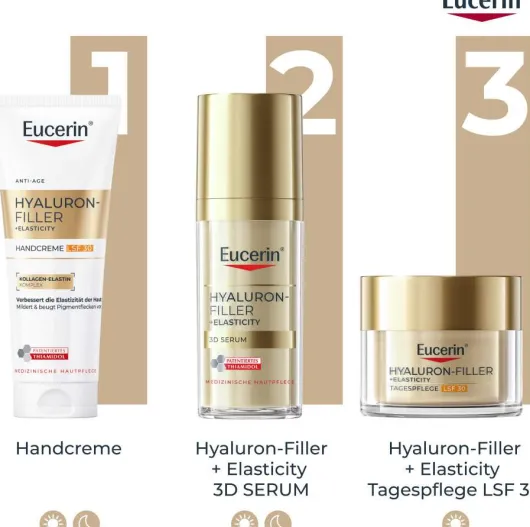 Eucerin Hyaluron Filler + Elasticity Handcreme gegen Altersflecken LSF30 75 ml