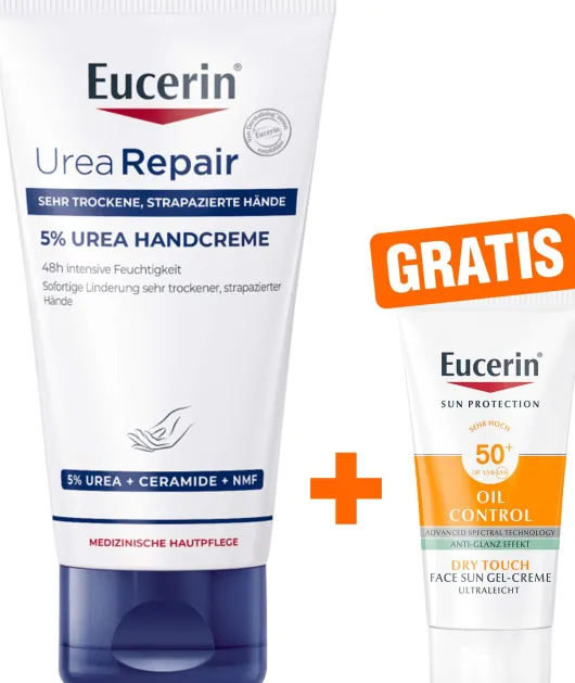 Eucerin UreaRepair PLUS Handcreme 5% 75 ml + gratis Eucerin Sun Gel-Creme Oil Control 20 ml