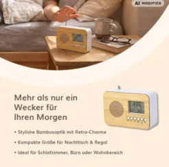 FM Digital Radio Wecker Bamboo mit Kalender und Temperaturanzeige, 1 Stück