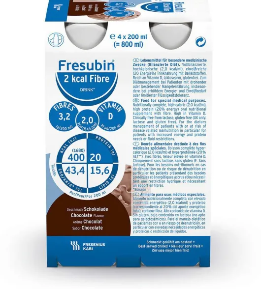 Fresubin 2 Kcal Fibre Drink Schokolade Trinkflasche 24 X 200 ml