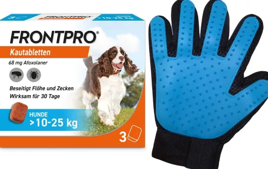 Frontpro 68 mg für Hunde 10-25 kg 3 Kautabletten + gratis Fellhandschuh