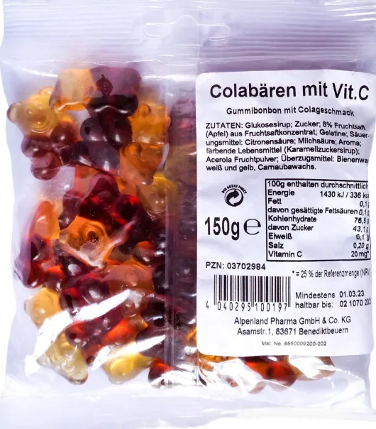 Fruchtsaftbärchen Alpenland Colabären