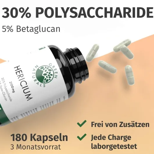 Green Naturals Lions Mane Hericium 2100mg vegan 180 Kapseln
