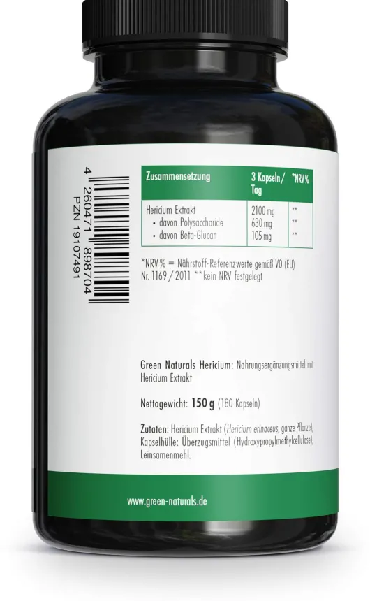 Green Naturals Lions Mane Hericium 2100mg vegan 180 Kapseln
