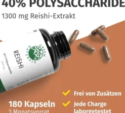 Green Naturals Reishi 650 mg Hochdosiert Vegan 180 Kapseln