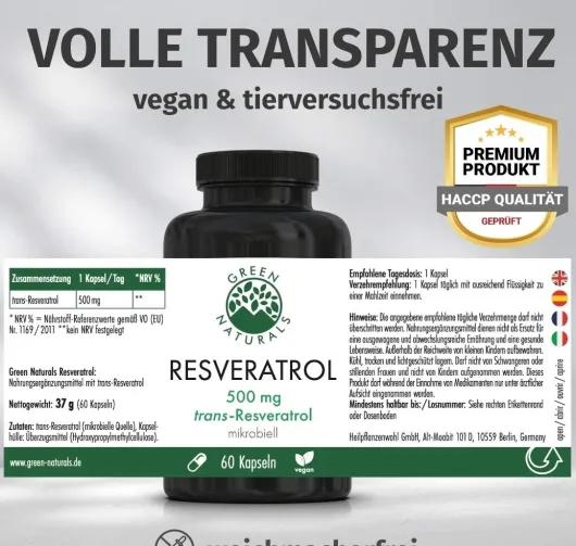 Green Naturals Trans-Resveratrol 500 mg vegan 60 Kapseln