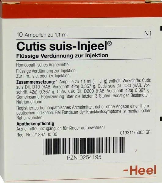 Heel Cutis Suis Injeele 10 Ampullen Je 1,1 ml