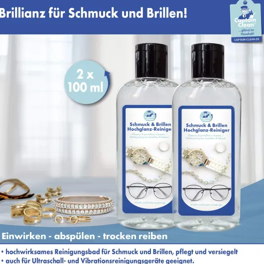 Hochglanz-Reiniger für Schmuck und Brillen, 2 x 100ml, 2er Set Captain Clean