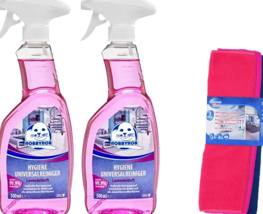 Hygiene Universalreiniger Lavendel 2x 500 ml + gratis Mikrofaser Reinigungstücher 3 Stück