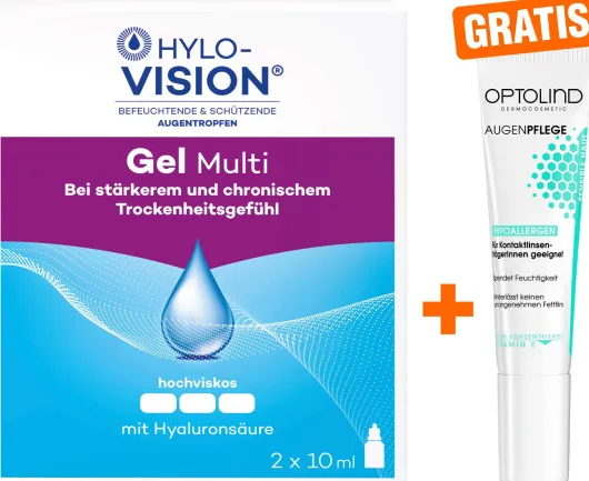 Hylo Vision Gel multi Augentropfen + gratis Optolind Empflindl. Haut Augenpflege 15 ml