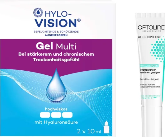Hylo Vision Gel multi Augentropfen + gratis Optolind Empflindl. Haut Augenpflege 15 ml