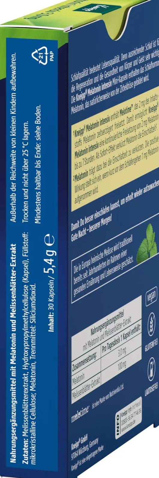 Kneipp Melatonin Intensiv 3,0 mg Hochdosiert 30 Kapseln