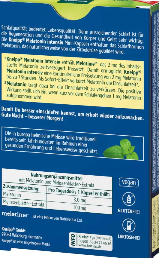 Kneipp Melatonin Intensiv 3,0 mg Hochdosiert 30 Kapseln