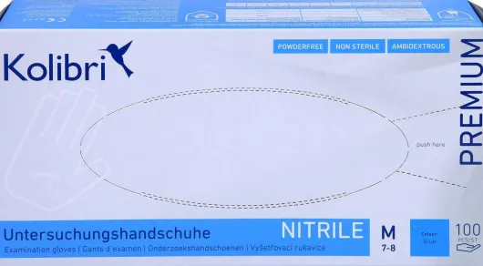 Kolibri Premium U.Hands.Nitril Unst.Pf M Blau 100 Stück