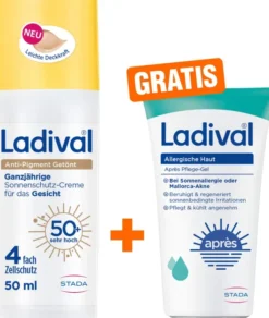 Ladival Anti-Pigment Sonnenschutz-Creme getönt LSF 50+ 50 ml + gratis Ladival allergische Haut Apres Pflege-Gel 50 ml