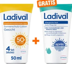 Ladival empfindliche und normale Haut Sonnenschutz-Lotion Gesicht LSF 50+ 50 ml + gratis Apres Pflege-Gel 50 ml