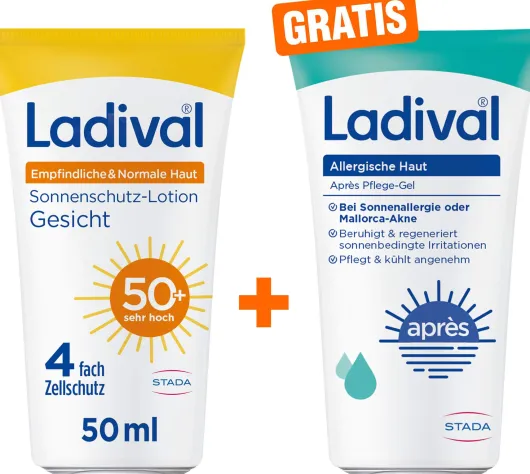 Ladival empfindliche und normale Haut Sonnenschutz-Lotion Gesicht LSF 50+ 50 ml + gratis Apres Pflege-Gel 50 ml