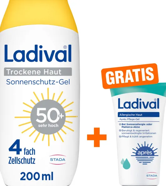 Ladival trockene Haut Sonnenschutz-Lotion LSF 50+ 200 ml + gratis Ladival allergische Haut Apres Pflege-Gel 50 ml