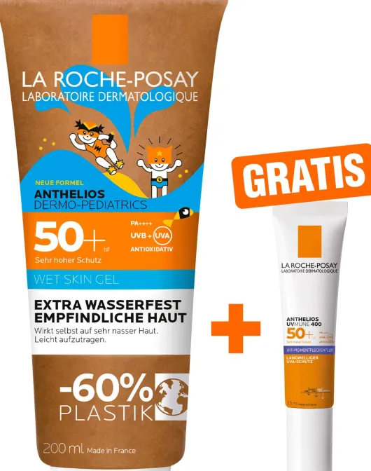 La Roche Posay Anthelios Dermo-Kids Wet Skin Gel LSF 50+ 200 ml + gratis Anthelios Anti-Pigment Fluid 15 ml