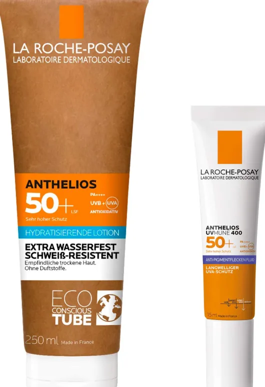 La Roche Posay Anthelios Milch LSF 50+ Papp-Tube 250 ml + gratis La Roche Posay Anthelios Anti-Pigment Fluid 15 ml