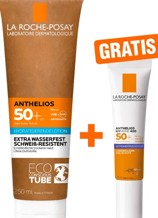 La Roche Posay Anthelios Milch LSF 50+ Papp-Tube 250 ml + gratis La Roche Posay Anthelios Anti-Pigment Fluid 15 ml