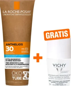 La Roche Posay Anthelios Milch LSF 30 Papp Tube 250 ml + gratis Vichy Deo Roll-on Anti Flecken 48h 50 ml