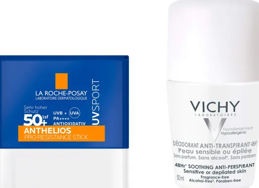 La Roche Posay Anthelios Pro Sport Stick LSF 50+ 9 g + gratis Vichy Deo Roll-on Anti Flecken 48h 50 ml