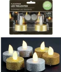 LED Teelichter Glitter 4er Set,2 x Gold + 2 x Silber