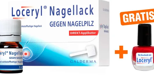 Loceryl Nagellack gegen Nagelpilz 5 ml mit Direkt - Applikator + gratis Nagellack rot