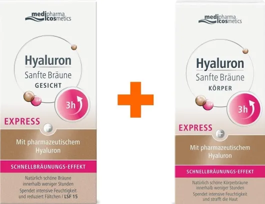 medipharma cosmetics Hyaluron Sanfte Bräune Express Gesichtspflege 30 ml Creme + Express Körperpflege 150 ml Creme