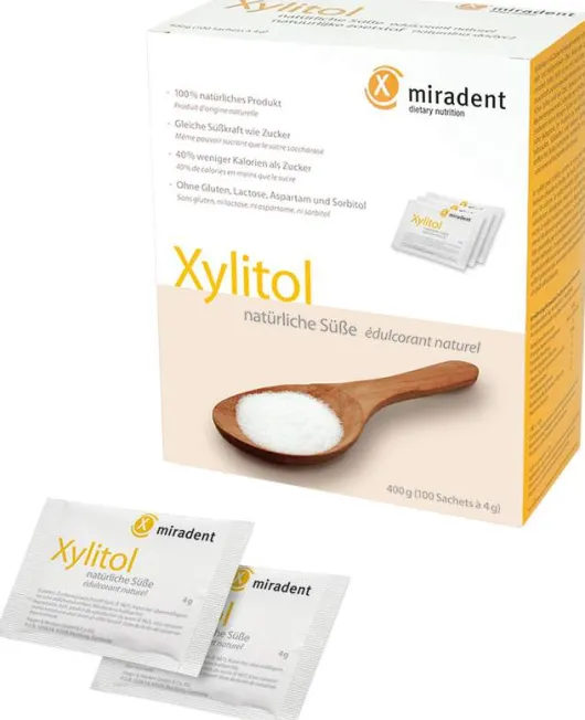 Miradent Zuckerersatz Xylitol Pulver 100 X 4 G Beutel