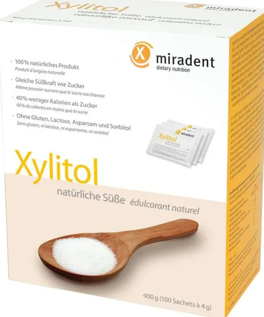 Miradent Zuckerersatz Xylitol Pulver 100 X 4 G Beutel