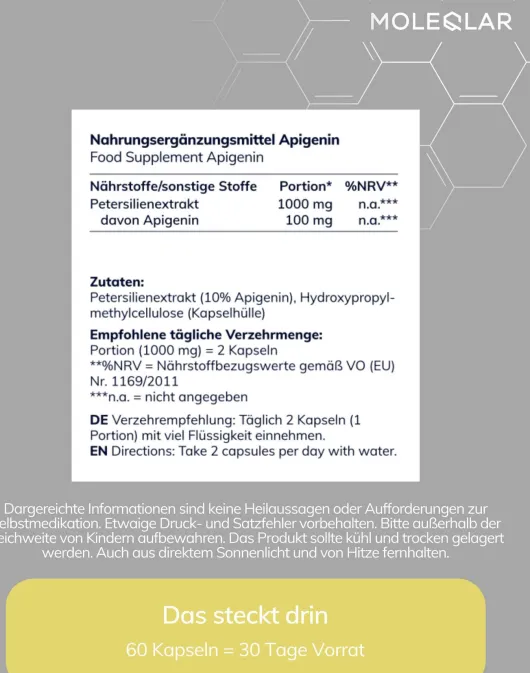 Moleqlar Apigenin Flavonoid Extract 60 Kapseln