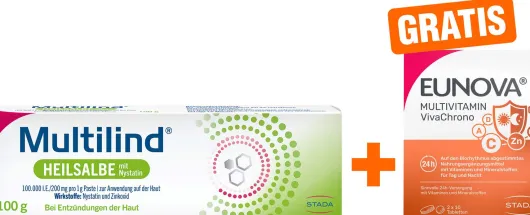 Multilind Heilsalbe mit Nystatin und Zinkoxid 100 g + gratis Eunova VivaChrono 2 x 10 Tabletten