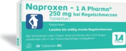 Naproxen 1A Pharma 250 mg bei Regelschmerzen 30 Tabletten