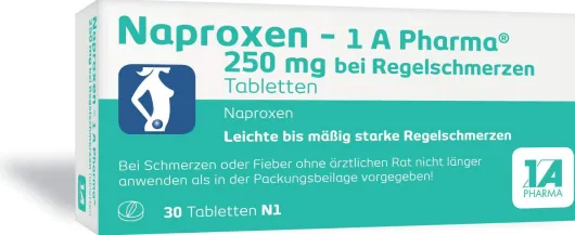 Naproxen 1A Pharma 250 mg bei Regelschmerzen 30 Tabletten
