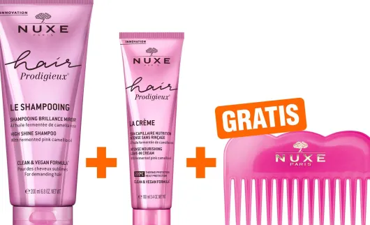 NUXE Hair Prodigieux Glanz-Shampoo 200 ml + NUXE Hair Prodigieux Leave-In Haarpflege 100 ml + gratis Kamm 1 Stück