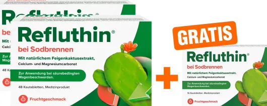 Refluthin Kautabletten Fruchtgeschmack 2 x 48 Stück + gratis 16 Kautabletten