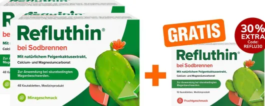 Refluthin Kautabletten Minzgeschmack 2 x 48 Stück + gratis Refluthin Kautabletten Fruchtgeschmack 16 Stück
