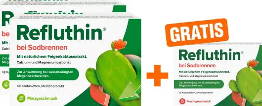 Refluthin Kautabletten Minzgeschmack 2 x 48 Stück + gratis Refluthin Kautabletten Fruchtgeschmack 16 Stück