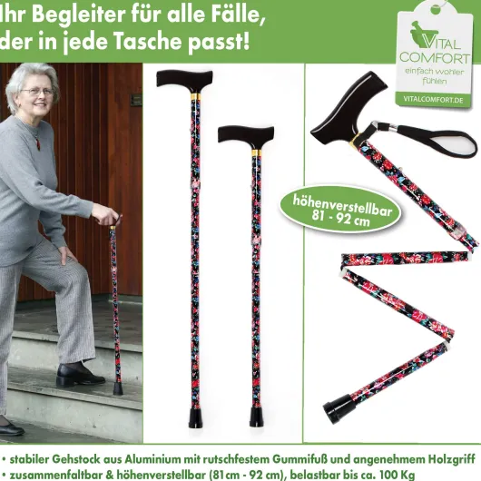 Reisestock faltbar, Blumendesign Vital Comfort