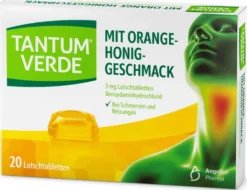 Tantum Verde 3 mg 20 Lutschtabletten mit Orange-Honiggeschmack